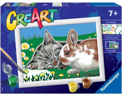 Set de pictat după numere Ravensburger CreArt - Pisicuță și iepuraș
