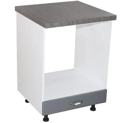 Corp pentru cuptor incorporabil cu sertar Zebra, Alb/MDF gri, cu blat beton, 60 x 85 x 60 cm