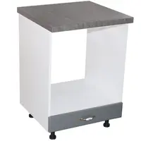 Corp pentru cuptor incorporabil cu sertar Zebra, Alb/MDF gri, cu blat beton, 60 x 85 x 60 cm
