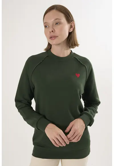 Bluza lejera de trening din bumbac cu maneci raglan - Verde inchis