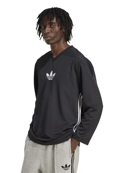 Bluza cu model monograma pe piept si decolteu in V - Negru