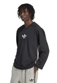 Bluza cu model monograma pe piept si decolteu in V - Negru