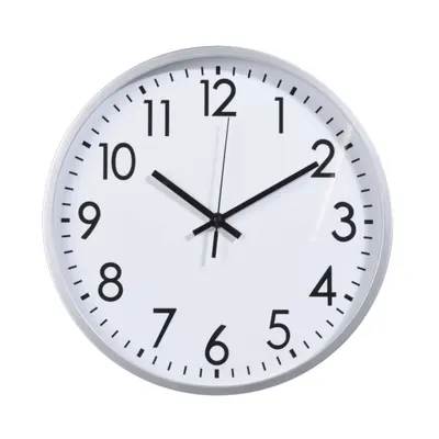 Ceas de perete alb cu cadru gri și cifre negre, 30 cm, design modern