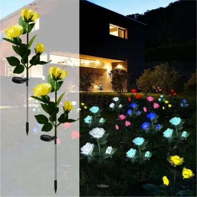 Set 2 Lampi Solare Decorative Tip Trandafiri Galbeni – Iluminare LED, Design Elegant si Functionare Automata