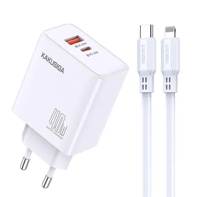 Pachet Adaptor KSC-937 cu Cablu Lightning 1M, Compatibil iPhone, Putere 40W, Alb Engros