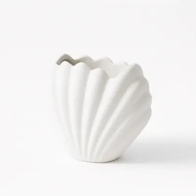 Vază decorativă scoică din ceramică jesmonite – 12×11×7 cm - Marmorată gri