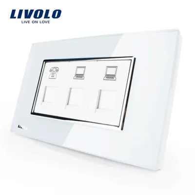Priza tripla telefon + 2 x retea UTP Alb