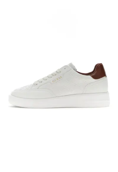 Pantofi sport din piele ecologica cu model monograma - Alb murdar