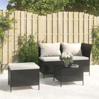 Gossi set mobilier de gradina cu perne, 3 piese, negru, poliratan