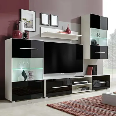 Gossi set mobilier comoda tv de perete, 5 piese, iluminare led, negru