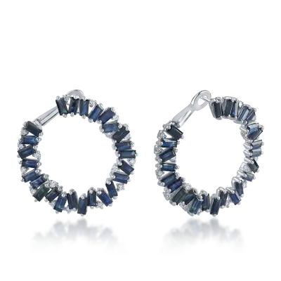 Cercei din aur alb cu safire baguette de 8.3ct si diamante rotunde de 0.48ct