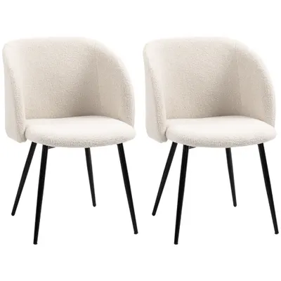 HOMCOM Lot de 2 scaune de sală de mese cu spătar din material textil efect lână buclată și picioare din oțel 55 x 62 x 80 cm bej negru | Aosom Romania