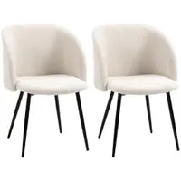 HOMCOM Lot de 2 scaune de sală de mese cu spătar din material textil efect lână buclată și picioare din oțel 55 x 62 x 80 cm bej negru | Aosom Romania
