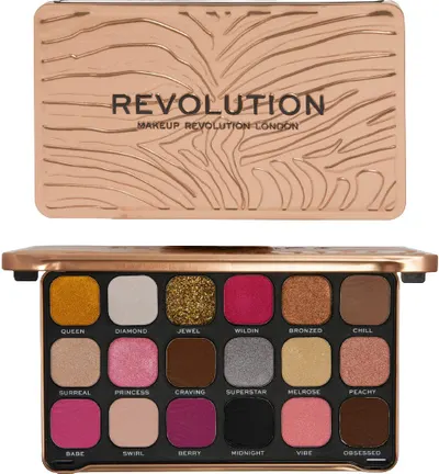 Makeup Revolution Forever Flawless - Paletă de farduri Bare Pink, 18 culori