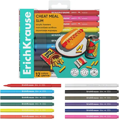 Markere acrilice Erich Krause Cheat Meal - Slim, 12 culori