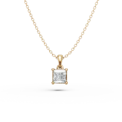 Lant cu pandantiv din aur galben cu diamant princess solitaire de 0.3ct