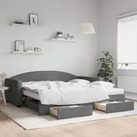 Gossi pat de zi cu extensie si sertare, gri inchis, 100x200 cm textil