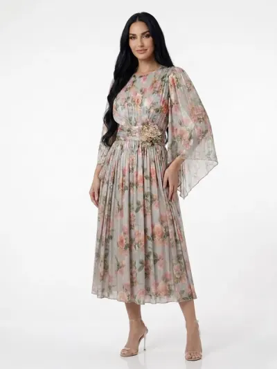 Rochie eleganta din voal cu imprimeu floral