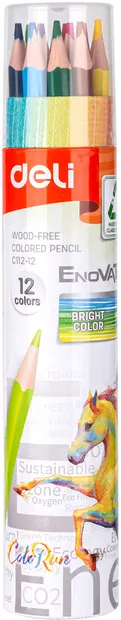 Creioane colorate Deli Enovation - EC112-12, 12 culori, in tub