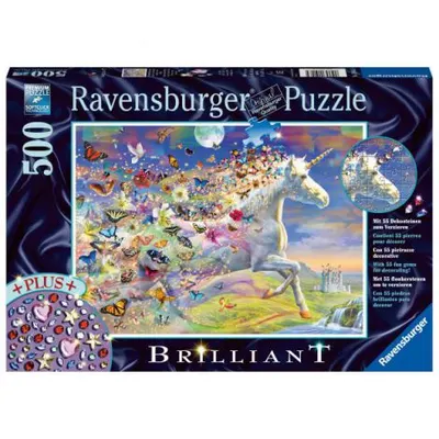 Puzzle Unicorni si Fluturi, 500 Piese + Stickere