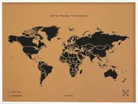 Harta din pluta L - Woddy Map - Black - White Frame