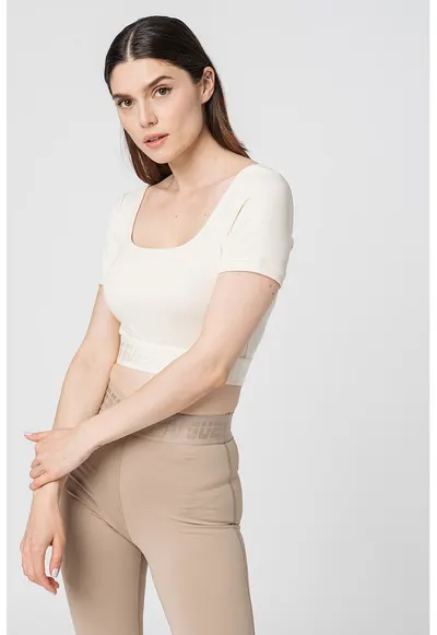 Tricou din amestec de modal cu decolteu patrat pentru fitness - Alb murdar