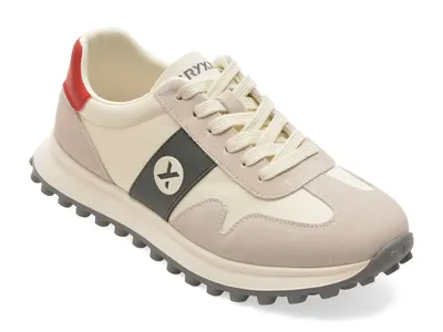 Pantofi sport GRYXX albi, 58373, din material textil si piele naturala