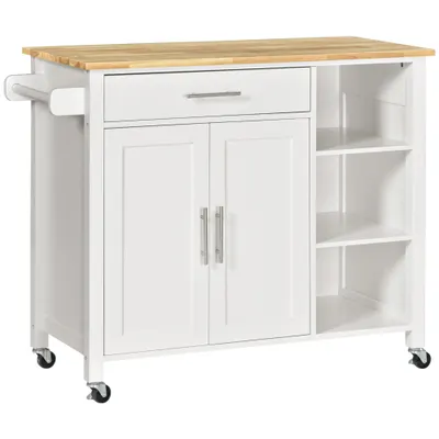HOMCOM Carucioare de bucatarie cu 4 roți, 3 rafturi, pentru sufragerie, din MDF, Lemn și Cauciuc, 107.5x48x89 cm, Alb | Aosom Romania