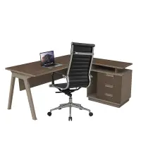 Set Evo Space & Prestige - Birou cu dulap lateral mobil si Scaun de birou ergonomic,reglabil din piele ecologica neagra