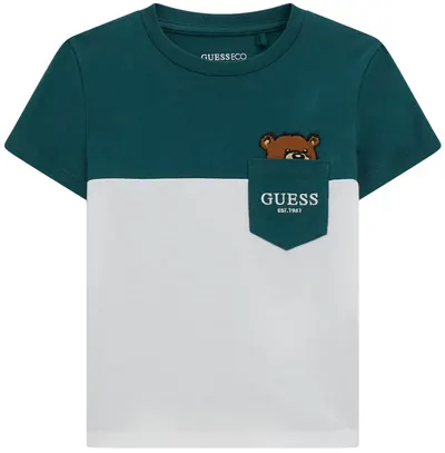 Tricou cu mânecă scurtă Guess - Cu urs maro, multicolor, 18 luni