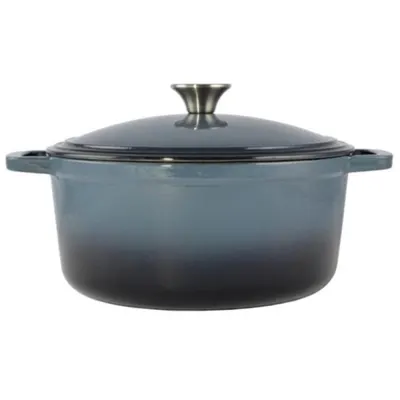 Oala din Fonta Emailata cu Capac, 28 cm, 7 l, Albastru, Perfect Home