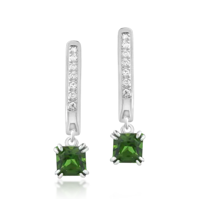 Cercei din aur alb cu cromdiopsid princess de 0.813ct si diamante de 0.057ct