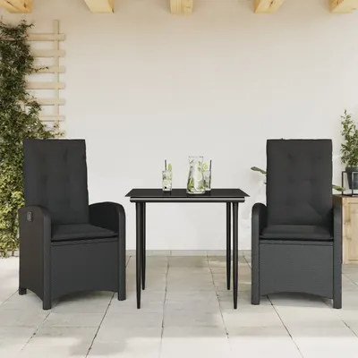 Gossi set mobilier de gradina cu perne, 3 piese, negru, poliratan