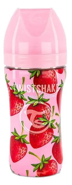Sticlă pentru bebeluși Twistshake - Căpșună roz, oțel inoxidabil, 330 ml