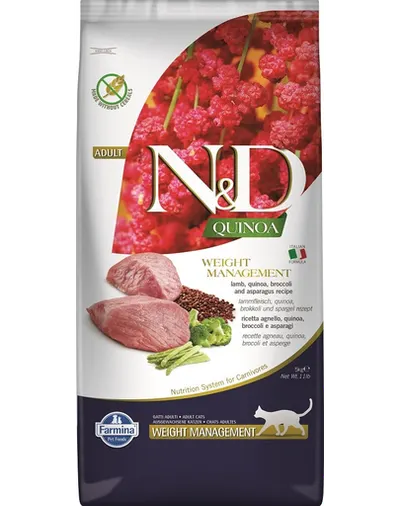 FARMINA N&D Quinoa Cat Weight Managment hrana uscata pentru pisici pentru controlul greutati, cu miel si broccoli 5 kg