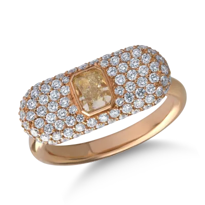 Inel din aur roz cu diamant fancy galben cushion de 0.6ct si diamante de 0.9ct