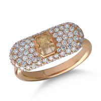 Inel din aur roz cu diamant fancy galben cushion de 0.6ct si diamante de 0.9ct