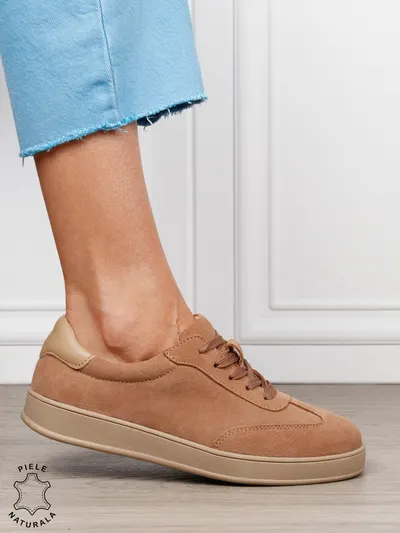 Pantofi casual din piele naturală întoarsă cu design clasic și talpă confortabilă CRL1808 KHAKI
