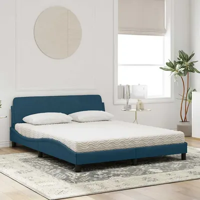 vidaXL Pat cu saltea, Dover, albastru, 160x200 cm, catifea