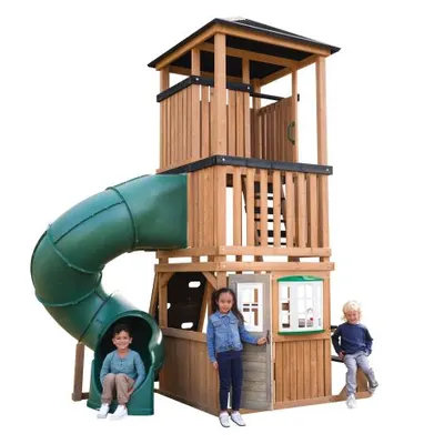 Complex de joaca din lemn, max 12 copii, cu 3 niveluri, Panorama Tower Playhouse, Cedar Summit P280226