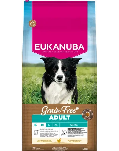 EUKANUBA Grain Free Adult Small & Medium Chicken Hrană fără cereale pentru câini adulți de talie mică și medie cu carne de pui 12 kg
