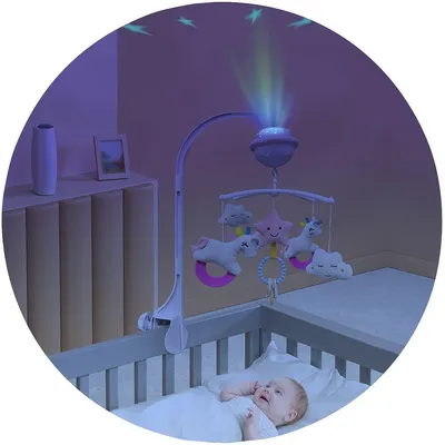 Carusel muzical pentru patut Chipolino Unicorn cu proiector, functie bluetooth, volum reglabil, prindere universala, jucarii detasabile
