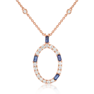Lant cu pandantiv din aur roz cu safire de 0.5ct si diamante de 0.9ct
