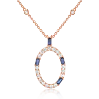 Lant cu pandantiv din aur roz cu safire de 0.5ct si diamante de 0.9ct