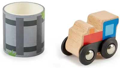 Set de joc HaPe International - Trenulet din lemn cu sine pe banda sticker