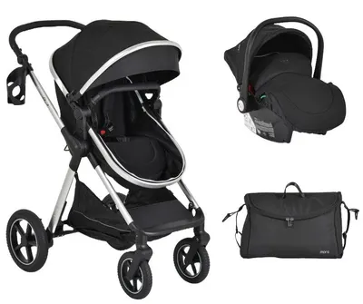 Cărucior combinat pentru bebeluși Moni - Alina, Black-Onyx