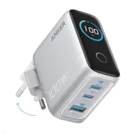 Incarcator retea Anker B121BG41, 100W, 2x USB-C, 1x USB-A, Smart-Display (Argintiu)