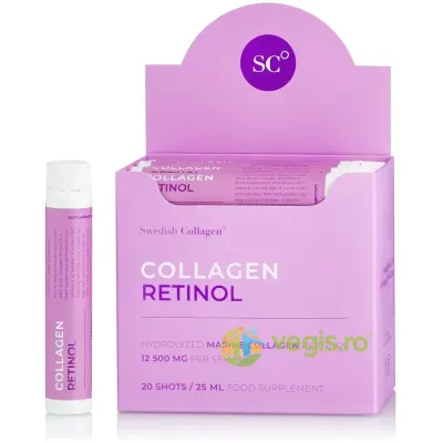 Colagen Retinol - Colagen Marin Hidrolizat Lichid Tip 1 si 3 cu 12500mg, Retinol 800mcg, Acid Hialuronic 75mg, Biotina 5000mcg, Vitamine 20 fiole
