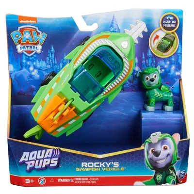 Masinuta cu figurina, Paw Patrol, Aqua Pups, Rocky Sawfish, 20139009