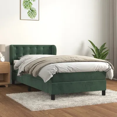 Gossi pat box spring cu saltea, verde inchis, 90x200 cm, catifea